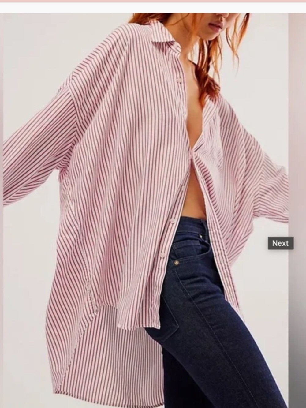 Denimist Red and White Striped Button Down Top